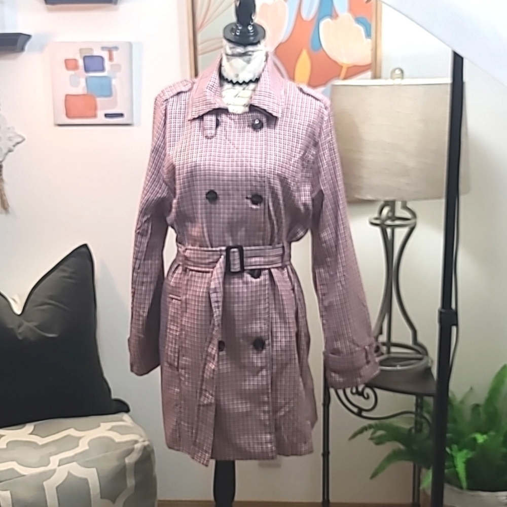 Charlotte Russe plaid button front tie waist jacket